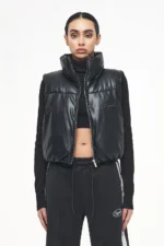 Zito Cropped Faux Leather Vest Black