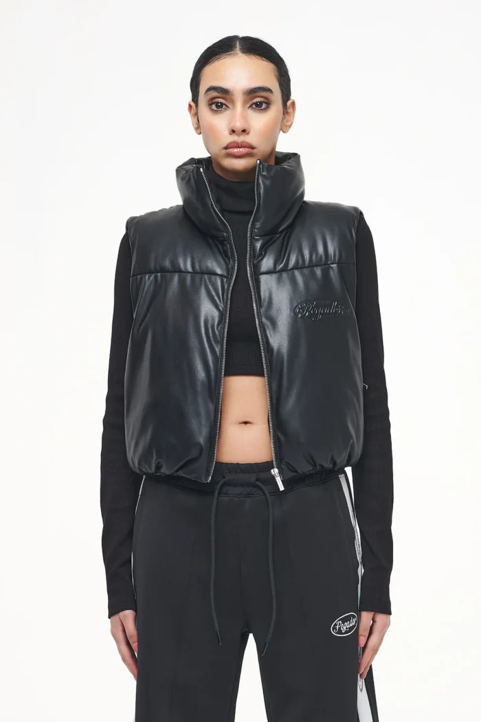 Zito Cropped Faux Leather Vest Black