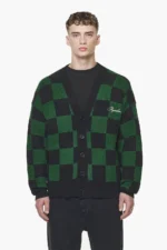 Todd Checkered Knit Cardigan Onyx Black British Green