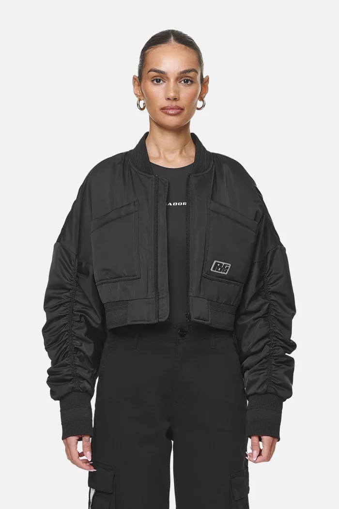 Laura Cropped Ruffed Oversized Jacket Black