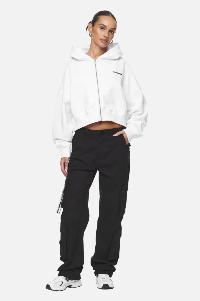 Marla Cropped Zip Hoodie White Black Gum