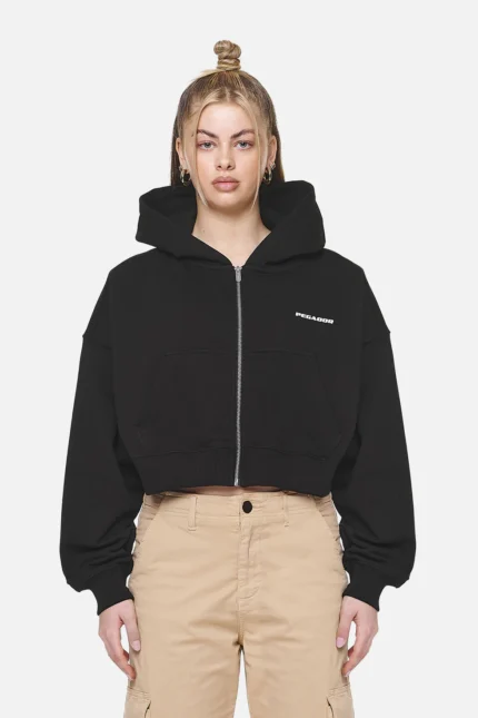 Marla Cropped Zip Hoodie Black White Gum