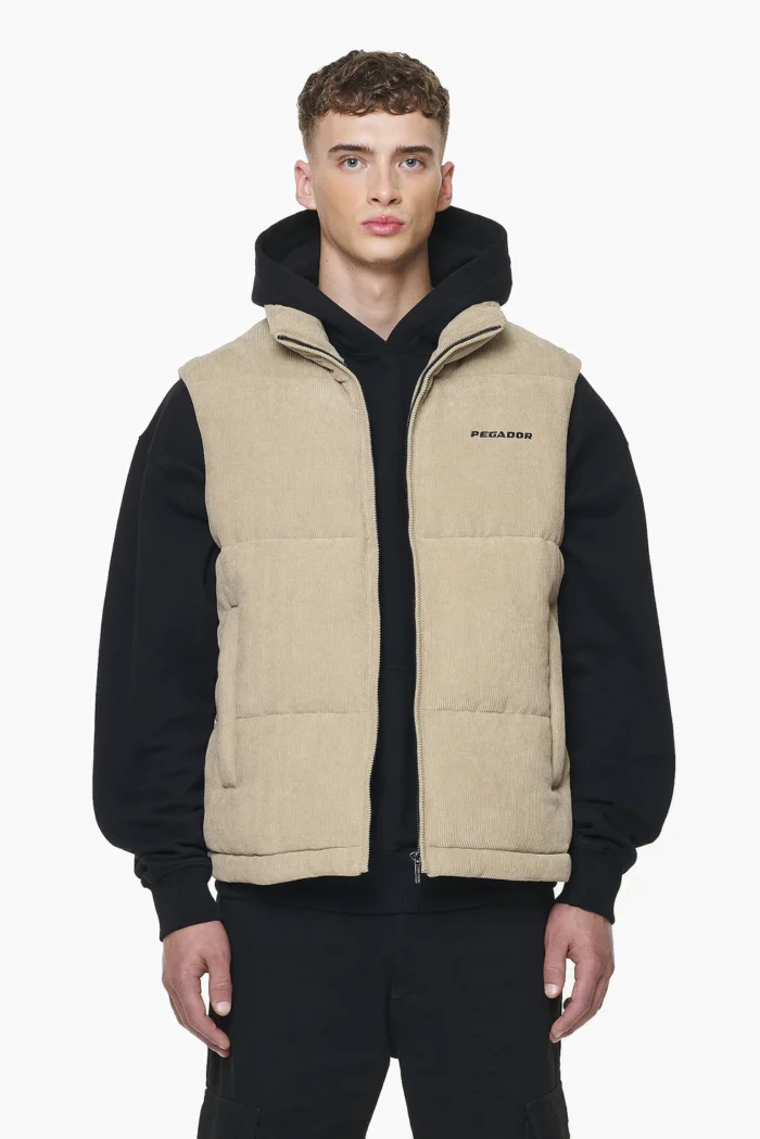 Bardon Cord Puffer Vest Sand