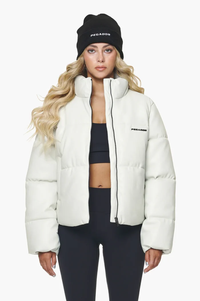 Baker Vegan Leather Puffer Jacket Bone White